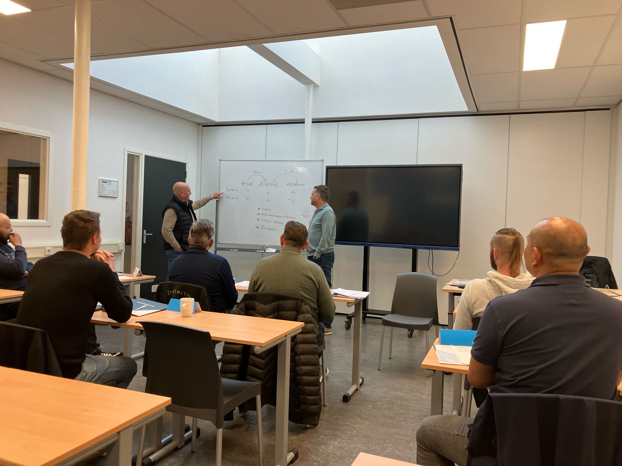 Klaslokaal van de opleider 'Vakwijs' waar de monteurs van Intelectric een cursus 'sturing geven aan anderen' krijgen.
